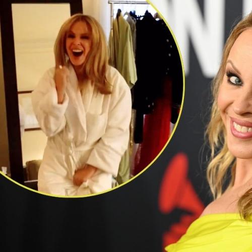 Kylie Minogue Celebrates Second Grammy Win in Her Bathrobe