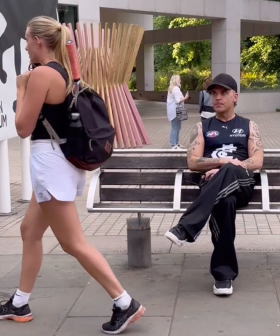Robbie Williams Wears AFL Jersey For Undercover Social Experiment in London